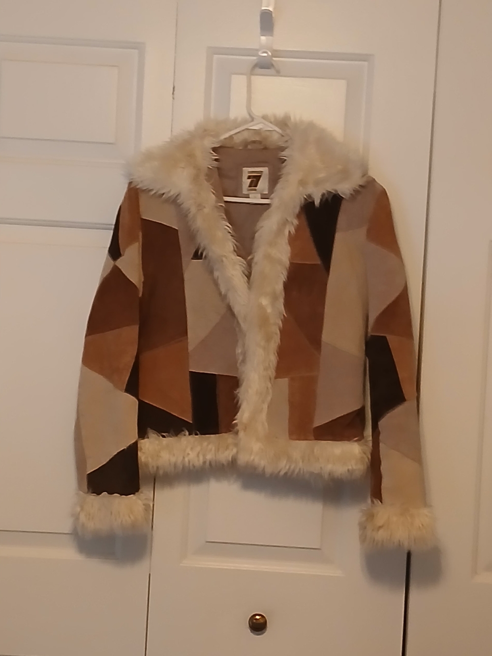 Seventy Patchwork Faux-Shearling Jacket in Brown and Beige
